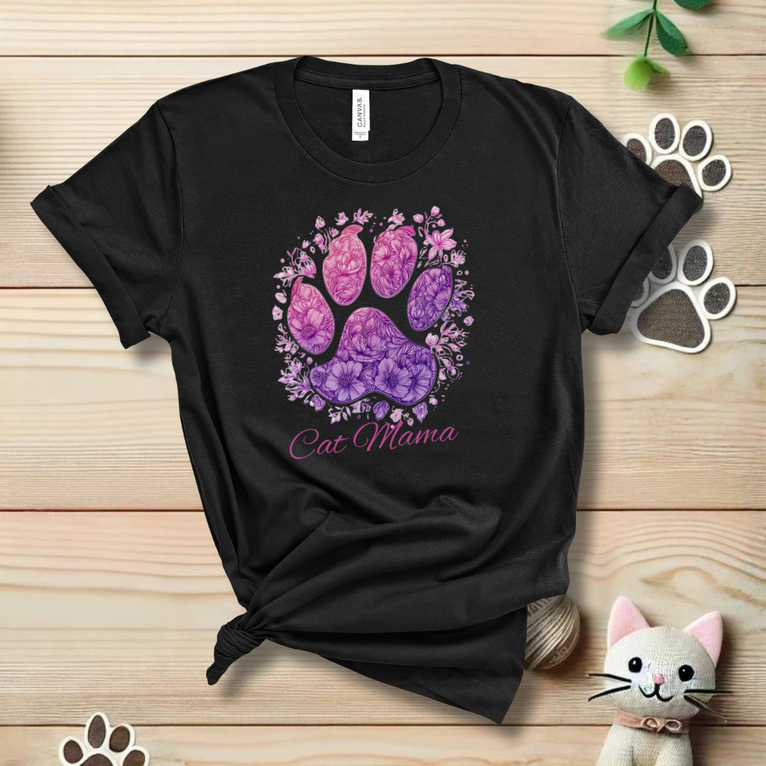 Cat Mama Paw Flower T-Shirt