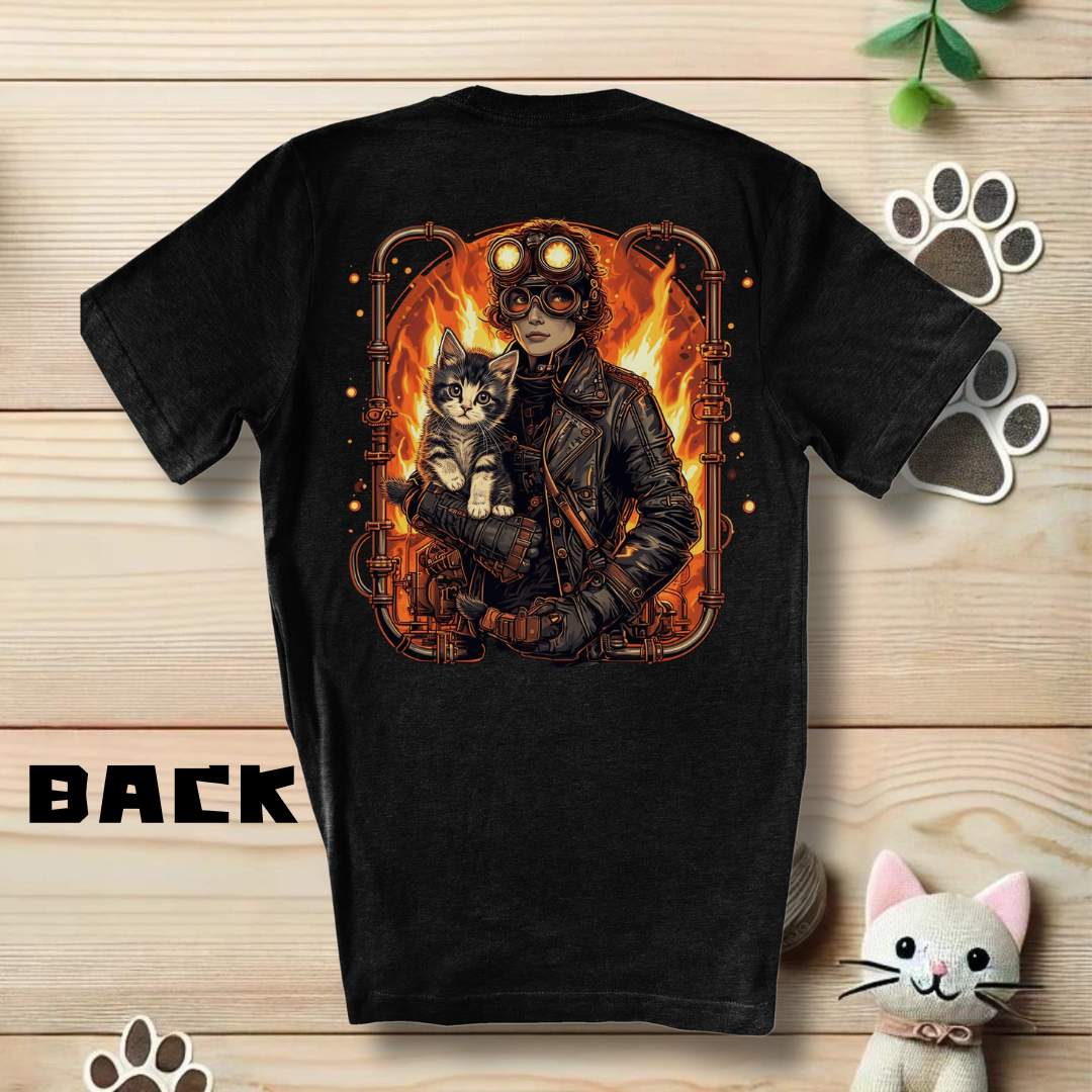 SteamPunk Kitten fire Back Peice T-Shirt