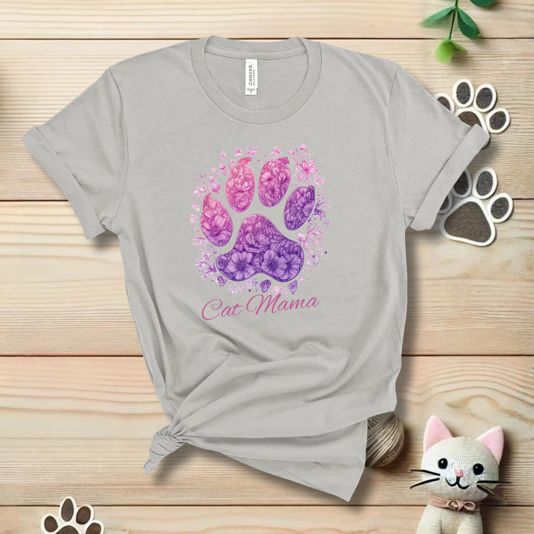 Cat Mama Paw Flower T-Shirt