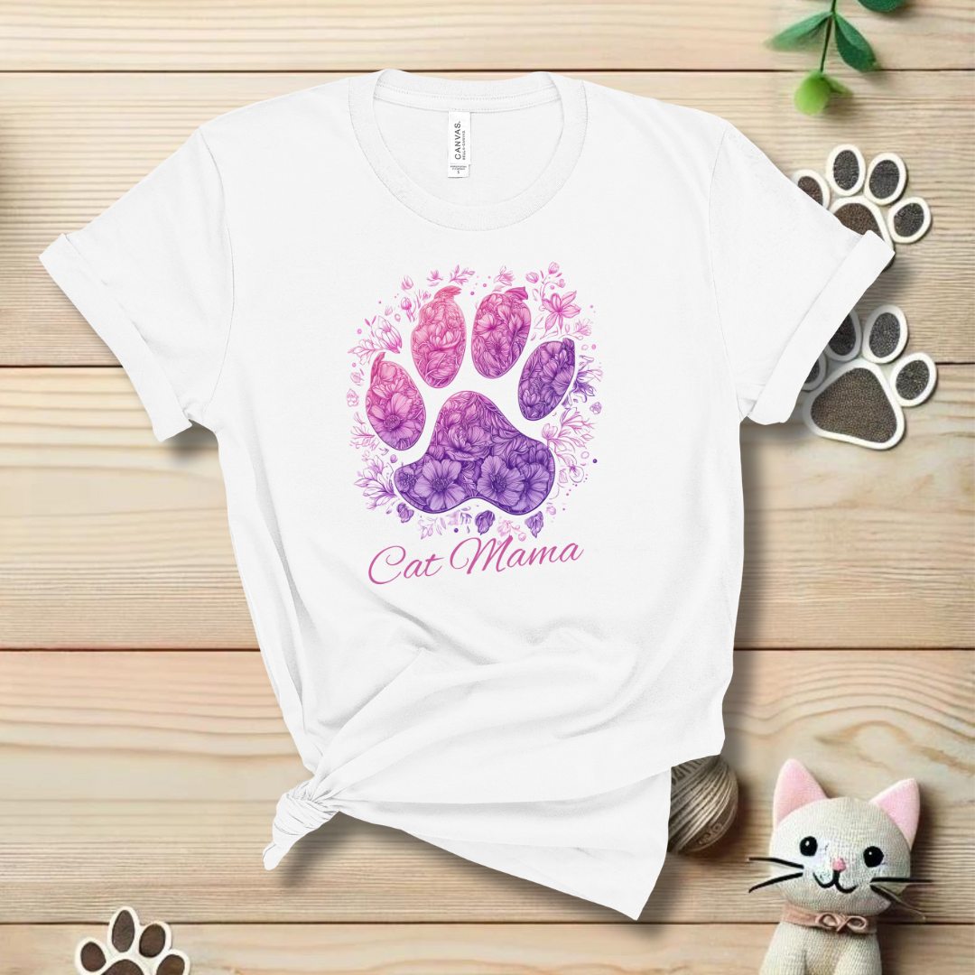 Cat Mama Paw Flower T-Shirt